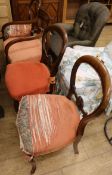 Three balloon-backed dining chairs and a Regency elbow chair