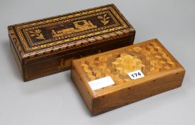 A Sorrento ware and a Tunbridgeware box
