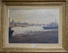 Julian Barrow (1939-2013), oil on canvas, Chelsea Harbour, signed. gilt frame with hessian slip,