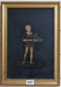 Victorian School, oil on board, A servant boy holding a tray, 29.5 x 19.5cm