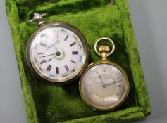 An 18ct gold Waltham fob watch and a 935 white metal pocket watch retailed by Kay, Jones & Co.