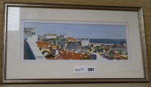 A. Mortimer, watercolour, View of Lisbon, signed and dated 2007, 13 x 37cm