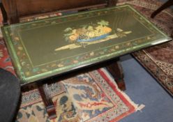A William IV table base with painted slate top W.100cm