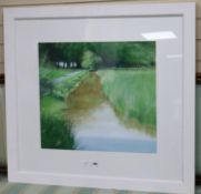 Paul Evans, gouache, River landscape, signed, 53 x 60cm