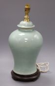 A Chinese celadon glazed table lamp, converted