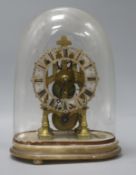 A 19th century brass skeleton timepiece under glass dome