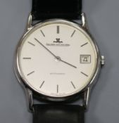 A gentleman's stainless steel Jaeger Le Coultre automatic dress wrist watch, with box.