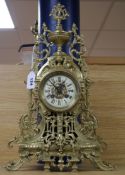 A French cast brass and enamel mantel clock Height 49cm