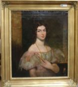 Regency School, c.1812, oil on canvas, Portrait of a lady in an interior, the canvas with