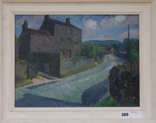 British School mid 20th century, oil on board, Country lane scene, 29.5 x 40cm