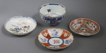 Three Chinese export saucers and a bowl, 18th century
