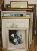 A group of 12 assorted flowers paintings mainly watercolours by artists including Enid Alison