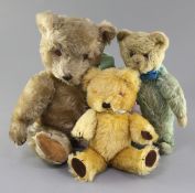 A 1930's Chiltern bear and two Chad Valley bears, tallest 17in.