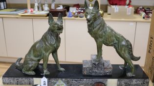 A Deco bronzed Alsatian group marked L. Carvin Length 74.5cm