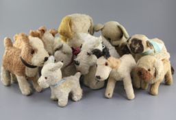 Ten soft toys 1930's-50's, tallest 14in.