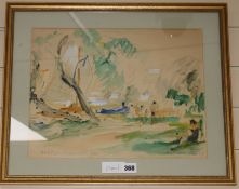 Joseph Oppenheimer, watercolour, ' Bei Wannsee' watercolour, signed and dated 1926, 31 x 39cm