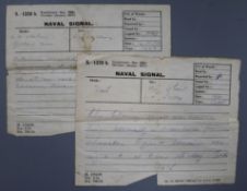 Two WWI Naval Signals confirming armistice, the first dated 4th November 1918 confirming a ceasefire