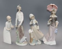 Three Lladro figures and a Spanish figure