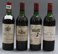 One bottle of Chateau Beychevelle, 1975, one Chateau Lynch Bages 1979, one Chateau Grand Puy Lacoste