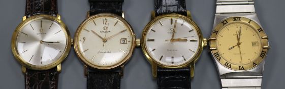 Four assorted gentleman's stainless steel and gold plated Omega wrist watches including Seamaster