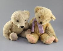 A 1950's Irish bear and a Deans mouse eared bear 1930's, tallest 16in.