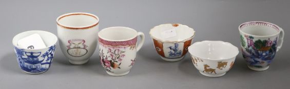 Six Chinese export cups and tea bowls, 18th century