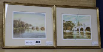 Bob Broadley, 2 watercolours, River landscapes, signed and dated '89, 14 x 17cm