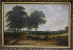 Early 19th century English School, oil on canvas, Cattle on a lane, 54 x 85cm