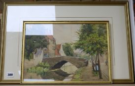 H. Burt Smith, watercolour, Dutch canal scene, signed, 27 x 37cm and a gouache of Dartmoor