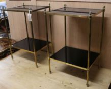 A pair of Maison Jansen style brass two tier tables W.40cm