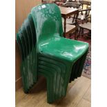 Six Artemide 'Selene' green acrylic stacking chairs