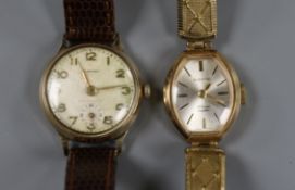 Two lady's 9ct gold wrist watches.