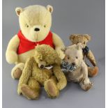 Four bears: Winnie; Chiltern 1950's, Ragamuffin bear and another
