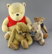 Four bears: Winnie; Chiltern 1950's, Ragamuffin bear and another