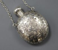 A late Victorian engraved silver ovoid scent flask, Colen Hewer Cheshire Chester 1900, 67mm.