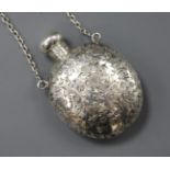 A late Victorian engraved silver ovoid scent flask, Colen Hewer Cheshire Chester 1900, 67mm.