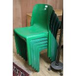 Five Artemide 'Selene' green acrylic stacking chairs