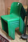 Five Artemide 'Selene' green acrylic stacking chairs