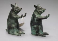 Two bronze 'pig' bookends height 14.5cm