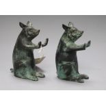 Two bronze 'pig' bookends height 14.5cm