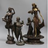 Three bronze figures tallest 47cm