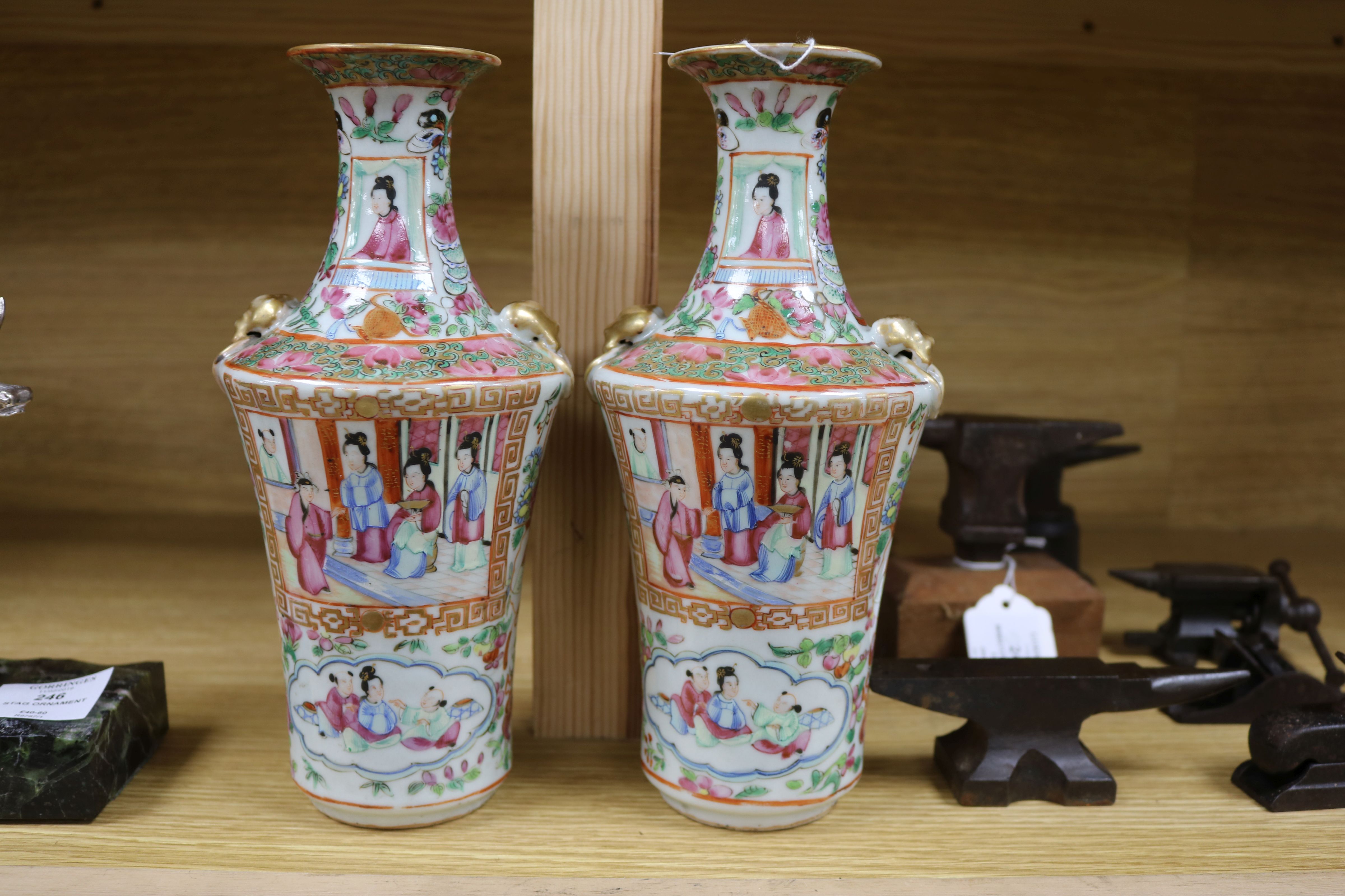 A pair of Chinese famille rose vases, 19th century height 24cm - Image 3 of 8