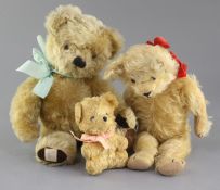 A 1950's Chad Valley bear and a cotton plush English bear, 14in.