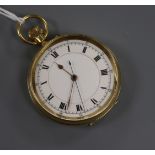 A George V 18ct gold open face keyless pocket watch with Roman dial.