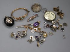 A group of assorted jewellery including, pendants earrings, cufflinks, fish pendant etc. and a