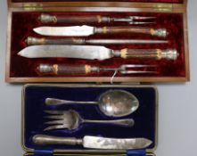 Robert A. Paton stag antler handled carving set and a cased plated set