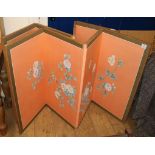 A pair of Chinese four fold screens, painted with peonies W.180cm