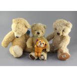 Three bears, Jerry mouse, two Chad Valley bears 1950's and other synthetic plush, tallest 14in.