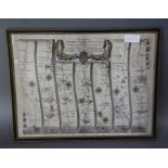 John Ogilby - A coloured engrave map - The Road from Oxford to Coventry Continued to Darby, 36 x