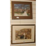 2 watercolours, Cornish harbour scenes, one signed A.B. Furneaux, the other